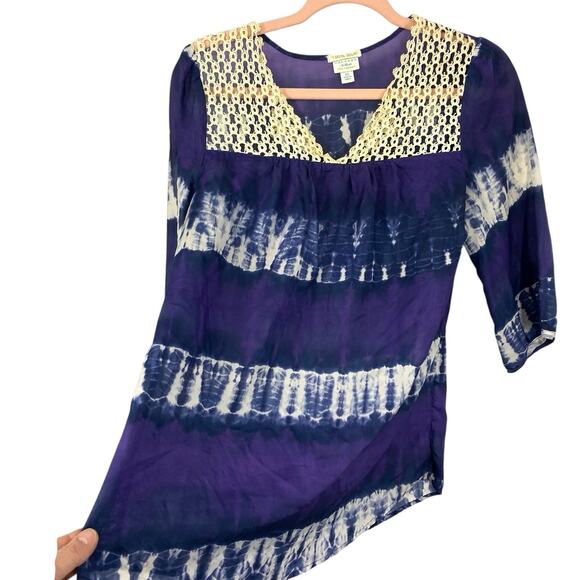 Calypso St Barth Target Silk Crochet Top Size XS Sheer Deep Purple Tie Dye - Picture 2 of 9